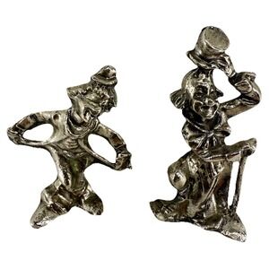 Vintage Pewter Clown Figurines Lot of 2‎ Small Italian Style Collectible Decor
